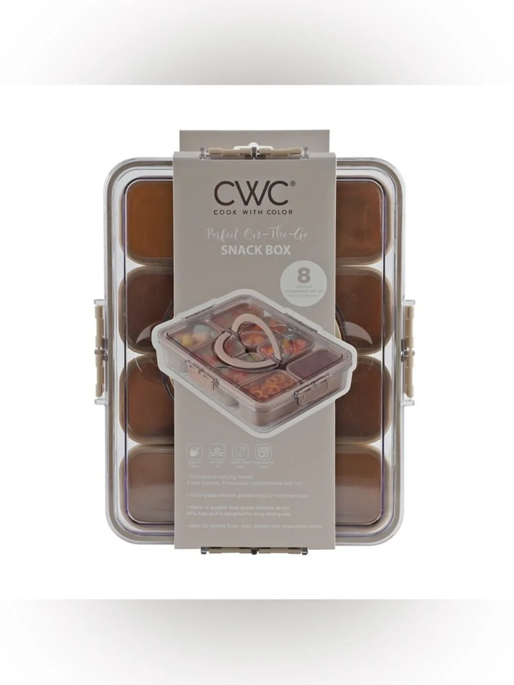 CVC COOK W COLOR Taupe Snack Box - 8-Compartment On-the-Go Storage NEW